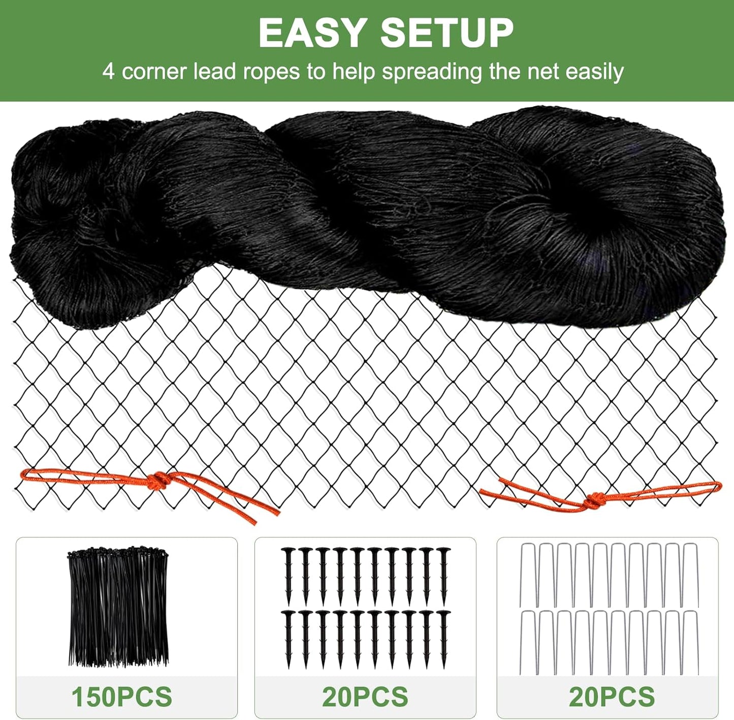 Heavy Duty Garden Netting - 100'x100' Poultry Netting for Chicken Coop, 3/4 Inch Mesh, Protects Fruits, Vegetables Against Squirrels, Deer