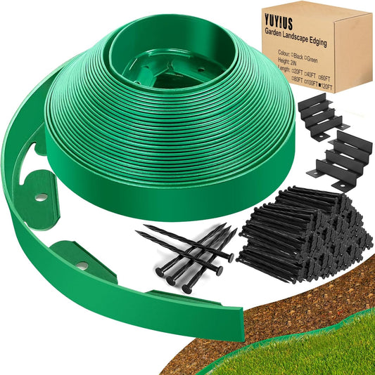 Landscape Edging - Garden Edging Border 120FT 2IN Tall with 180 Stakes, No Dig Lawn Edging for Landscaping for Garden Bed, Yard, 0.15" Thick Flower Bed Border Edging with Connector for Outdoor