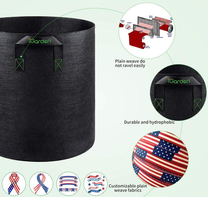 Grow Bags Tall, 10 Gallon Grow Pots 6 Pack with Handles, Heavy Duty 320G Thickened Nonwoven Fabric Plant Bag for Vegetables, Black