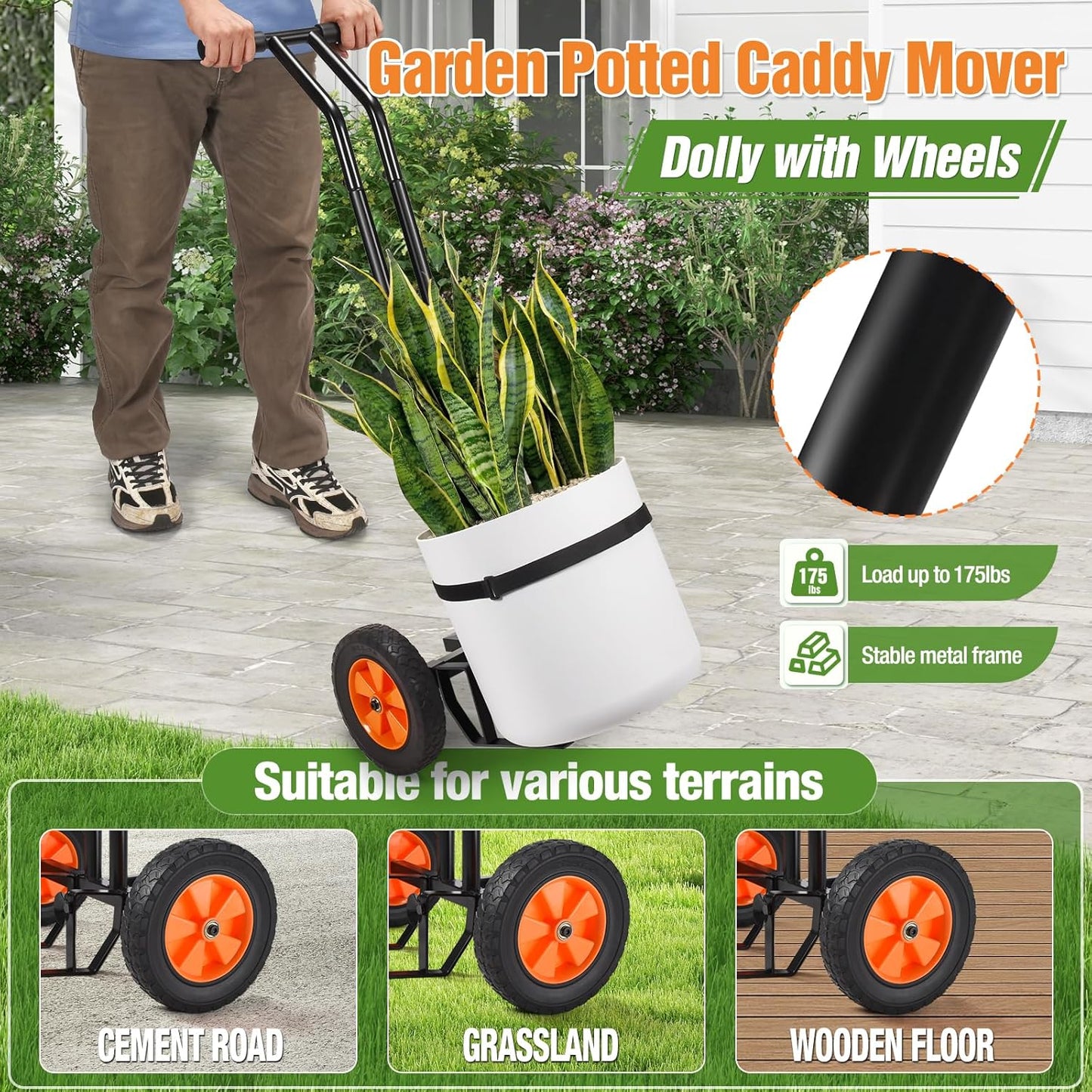 Plant Caddy with Wheels, Heavy Duty Plant Dolly Cart with Adjustable Grabbing Arm and Suction Cups for Plant Pots, Garden Pot Mover Trolley Cart with Strap, Ideal for Indoor and Outdoor Use, Black