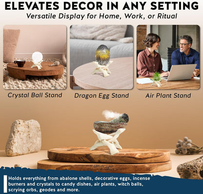 Alternative Imagination Wooden Tripod Stand - Display Stand For Home Decor, Abalone Shell, Jewelry Dish, Trinket Dish, Key Bowl, Crystal Ball and More - Natural, 4 Inches