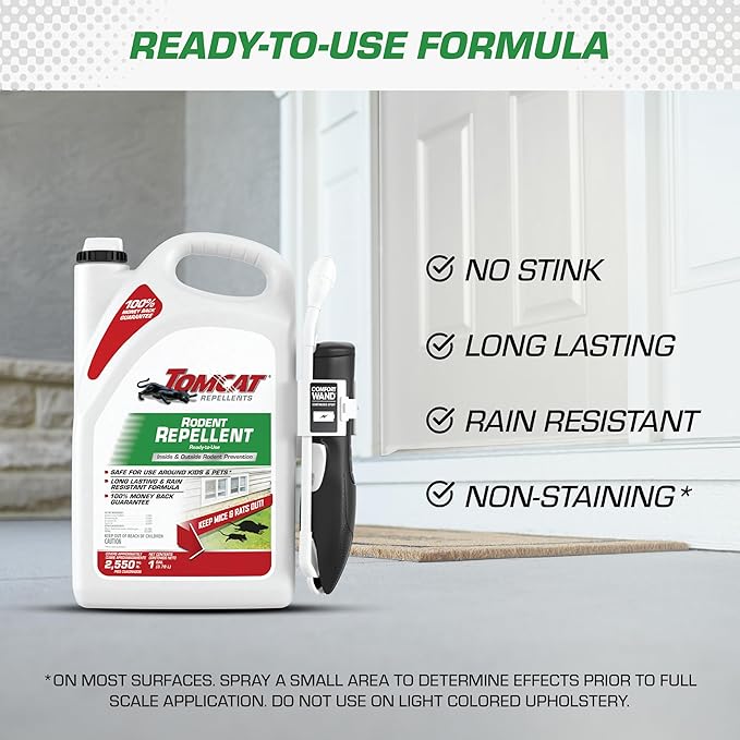 Tomcat Repellents Rodent Repellent Ready-to-Use, For Indoor and Outdoor Mouse and Rat Prevention with Peppermint, Cinnamon and Garlic Essential Oils, 1 gal.