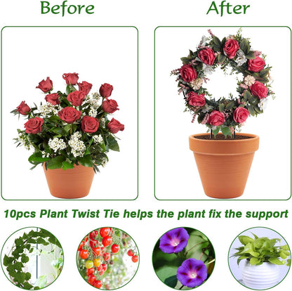 Legigo Black Metal Plant Trellis - Iron Vine Support Wire with 10 Twist Ties for Potted Flowers (2 Circle)