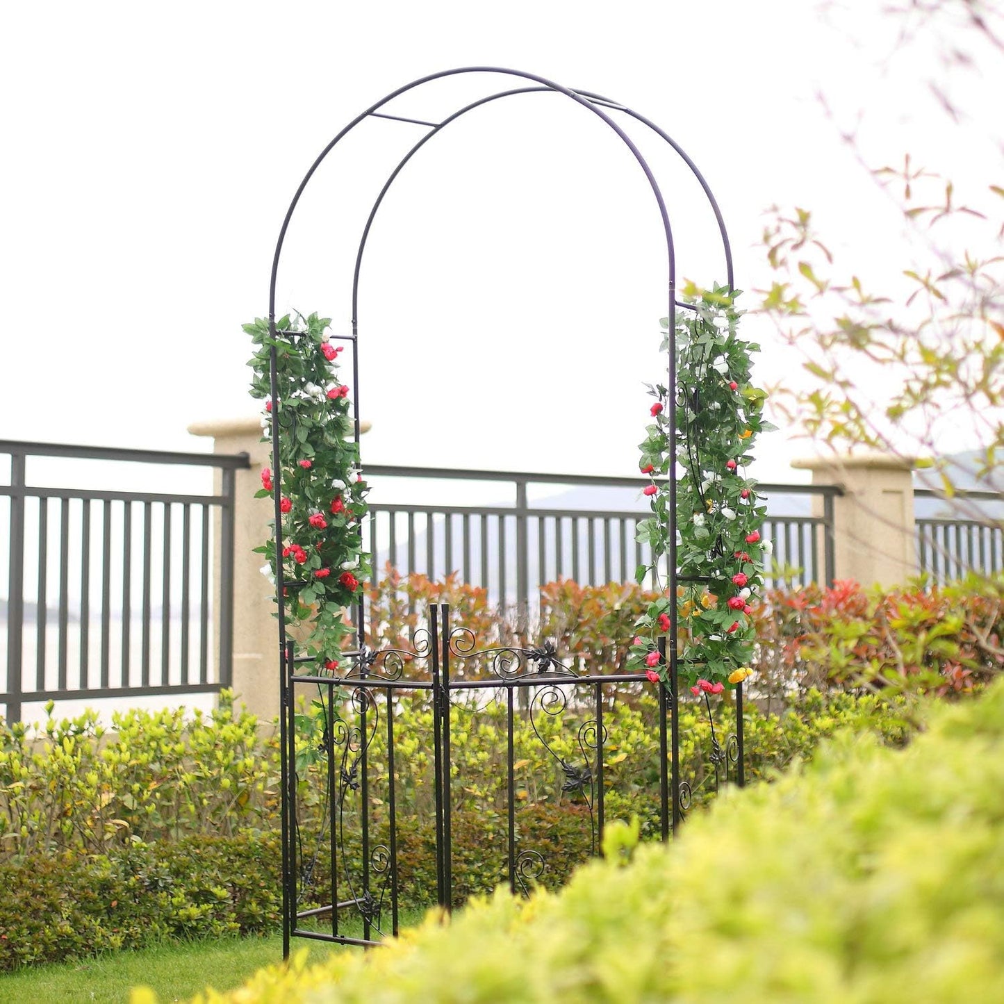 Steel Garden Arch, 7'6" High x 3'9" Wide, Garden Arbor for Various Climbing Plant, Outdoor Garden Lawn Backyard