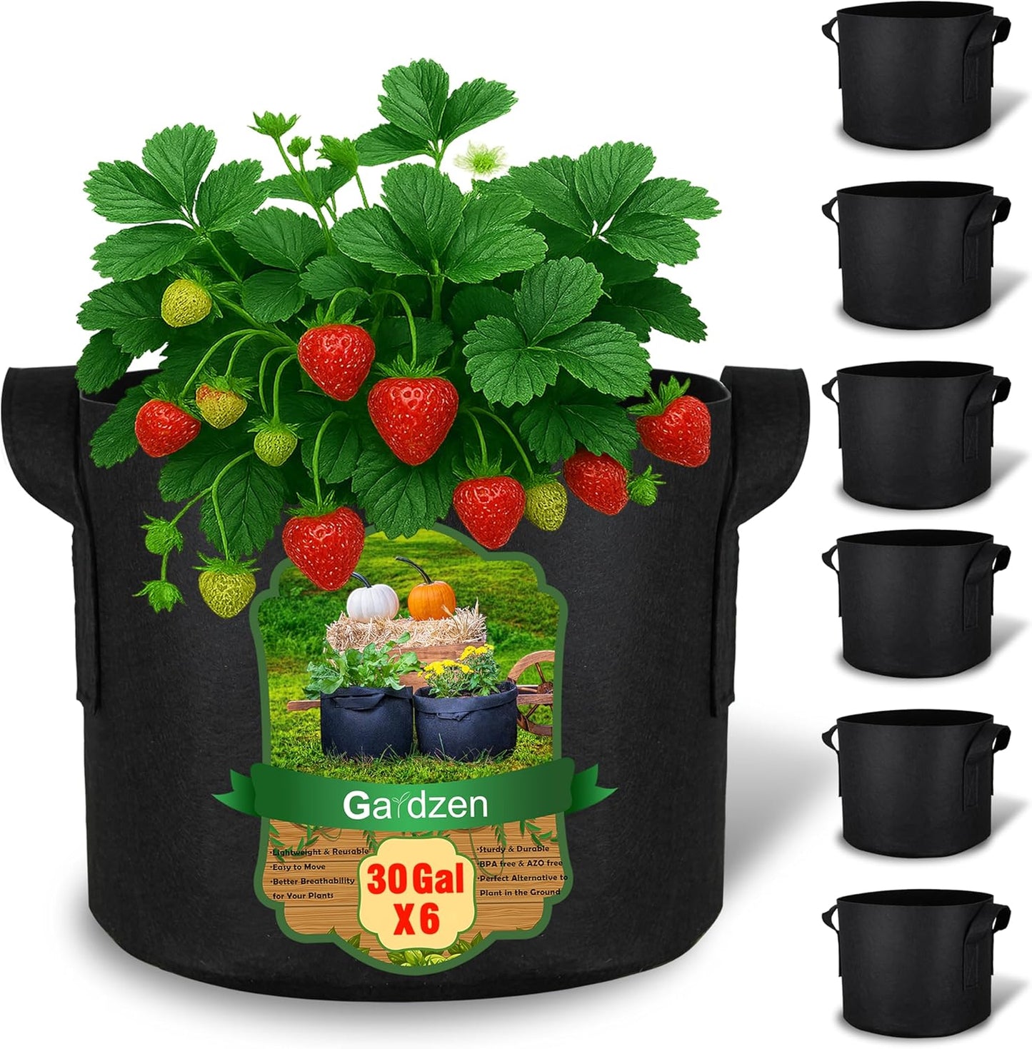 Gardzen 30 Gallon Grow Bags with Waterproof Liner, 500G Thick Nonwoven Fabric Pots, Cuts Watering by 50% in Hot Dry Climates, for Patio Balcony Use (6-Pack)
