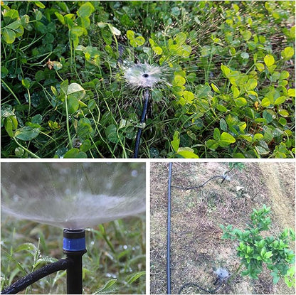 Kalolary 100PCS Irrigation Drippers Drip Emitters, Micro Spray Adjustable 360 Degree Full Circle Pattern Water Flow Bubbler Sprinkler Fits 1/4 (4-6mm) Irrigation Tubing for Garden Irrigation(Blue)