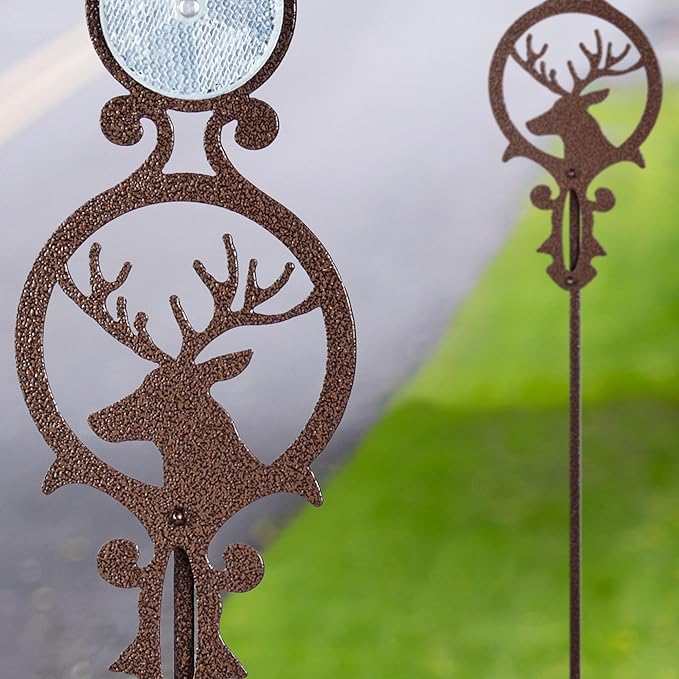 Touch of Class Pathways Reflective Driveway Marker Stake Set of Two for Outdoor Use | Buck Deer Design with Antlers | Personalized Tall Reflector Set of 2 | Weathered Bronze Durable Finish