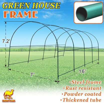 Strong Camel Greenhouse Replacement Frame for 16' X 7' X 7' Larger Hot Garden House , Support Arch Frame Climbing Plants/Flowers/Vegetables (16' X 7' X 7')