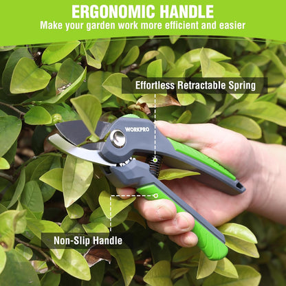 WORKPRO 8.5" Bypass Pruning Shear, Heavy Duty Garden Scissors & Clippers with Labor-Saving Design, Handheld Gardening Shears with Sharp Blade for Branch Trimming and Floral arrangement