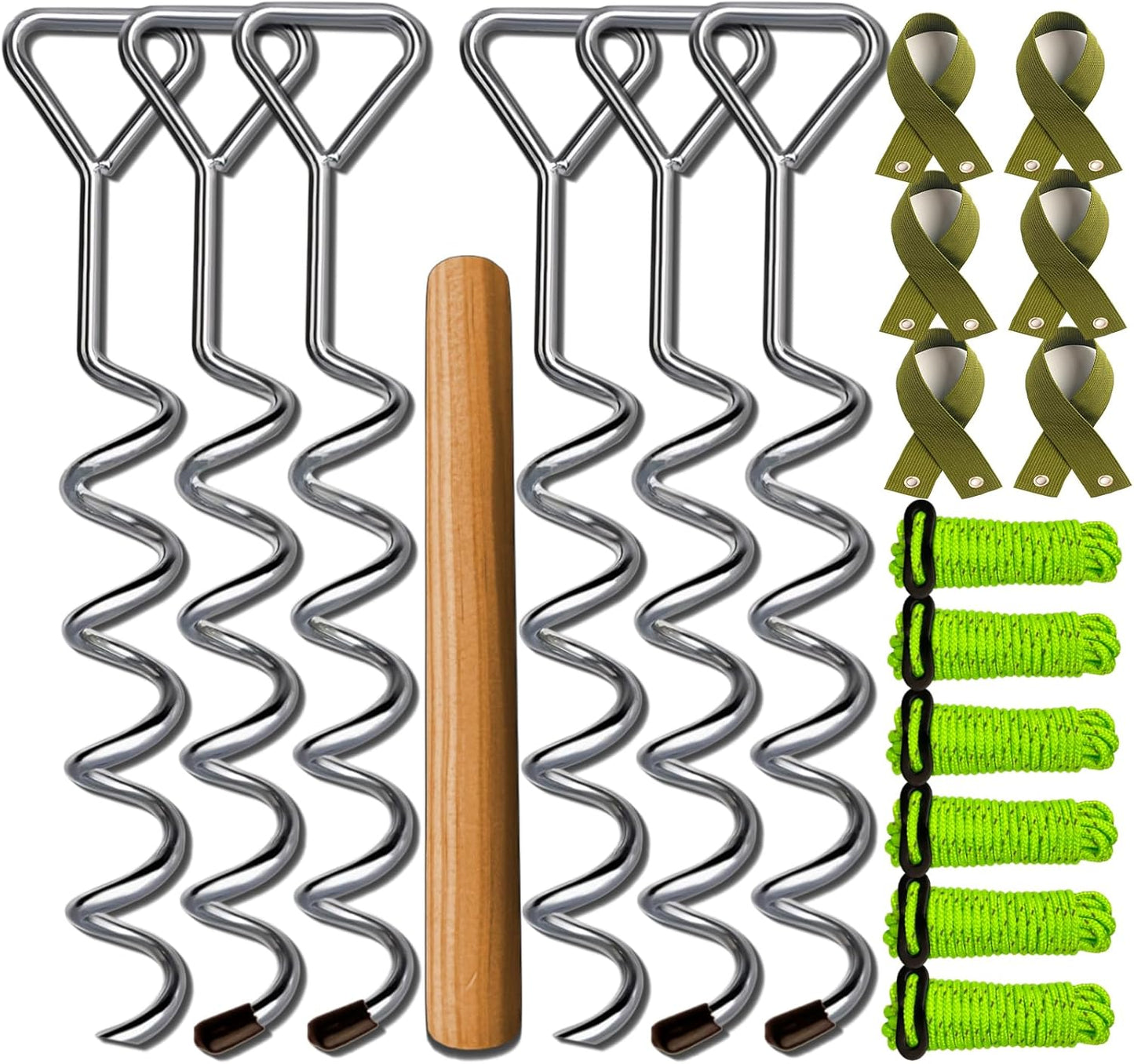 Heavy Duty Tree Stakes and Supports - 16" Spiral Metal Tree Stakes Kit - Reflective Nylon Rope - Thickened Straps - Quick Installation Stick - Chrome Finish