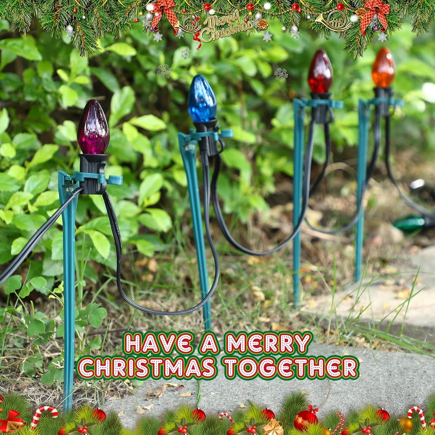 Jetec 400 Pieces Christmas Light Stakes Universal Yard Lawn Holiday 7.5 Inches Light Ground Stakes for C7 C9 String Lights Christmas Outdoor Lights Holders on Yards, Driveways (Green)