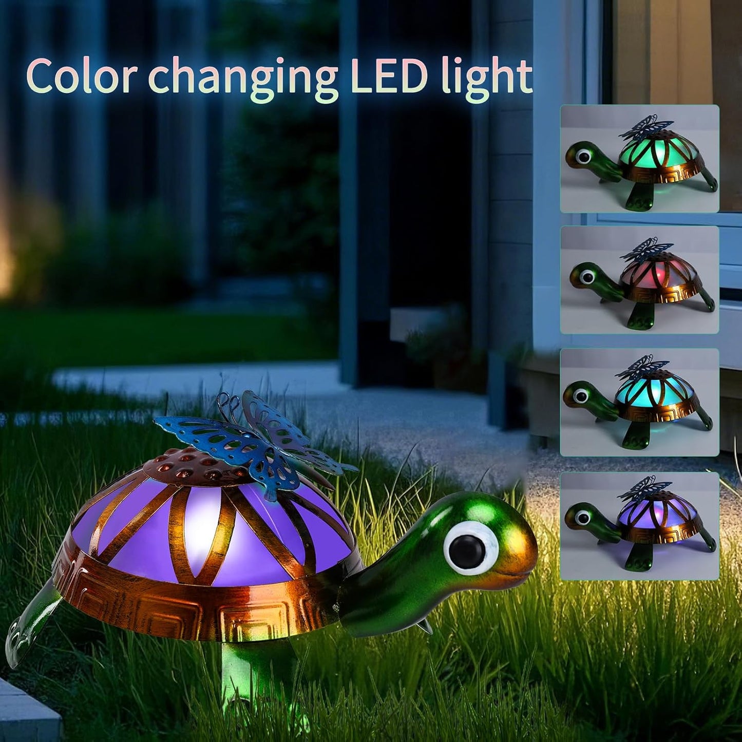 Solar Garden Outdoor Statues with Butterfly, Metal Garden Turtle Statue Solar Lights Outdoor Tortoise Figurines for Patio, Lawn, Yard Ornament, Housewarming Gifts