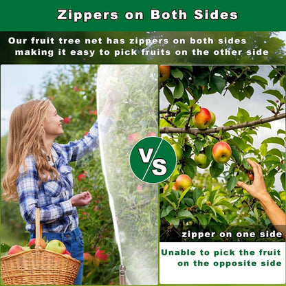 10x10Ft Large Tree Netting for Fruit Trees Keep Birds Squirrels Cicadas and Small Fly Out,Ideal Covers for Cherry Fig Blueberry Bushes Guava Peach Apple Trees(Zippers on Both Sides)