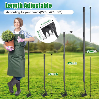 Weed Puller Tool, Garden Weeding Rake Tools with Detachable Long Handle, 56 inch Weed Remover Gardening Hand Tool for Lawn, Yard, atio and Backyard (4 Tines)