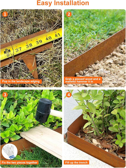 Vinci Landscape Edging Border, 40" L x 8" H 3Pack 10FT Total Rusted Corten Steel Garden Edging,Easy Installation,Sturdy Elegant Metal Lawn Broder for Flower Beds, Pathways, Paver Edges and Yard