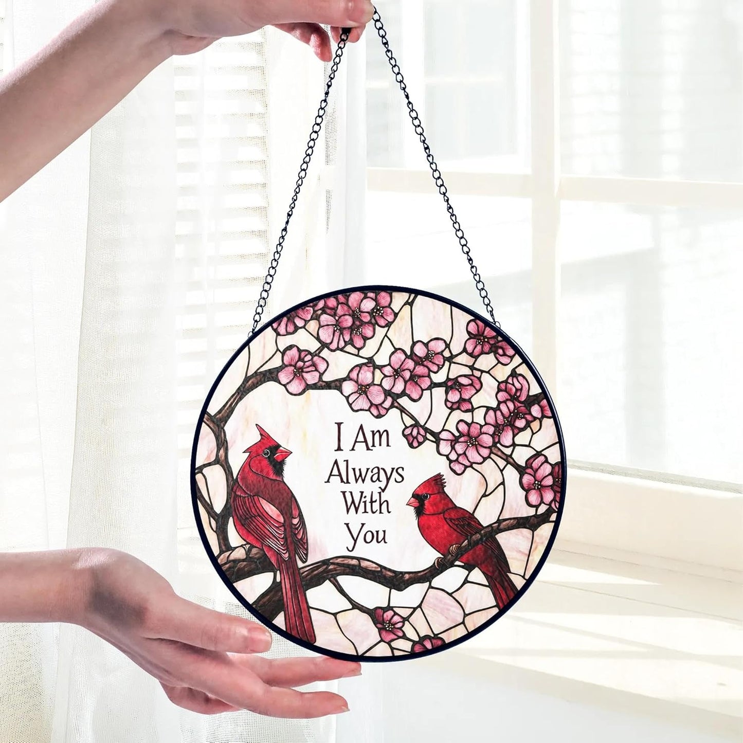 Cardinal Suncatcher Stained Glass Window Hanging Decor, Red Cardinals Memorial Gifts for Loss of Loved One, Cardinal Remembrance Gifts for Women Grandma Mom, Mothers Day Birthday