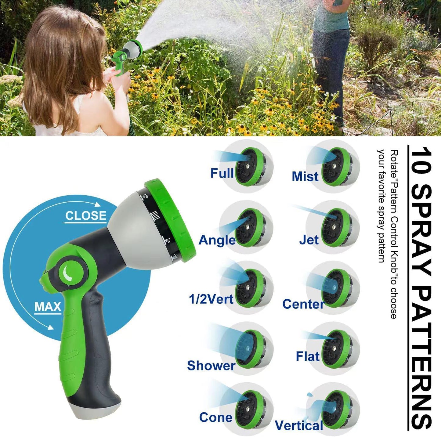 150Ft Metal Garden Hose durable stainless steel Water Hose, flexible, lightweight hose is resistant to kinks and tangles.With 10-way nozzle, strong 3/4” metal fittings, and a Stop Valve.