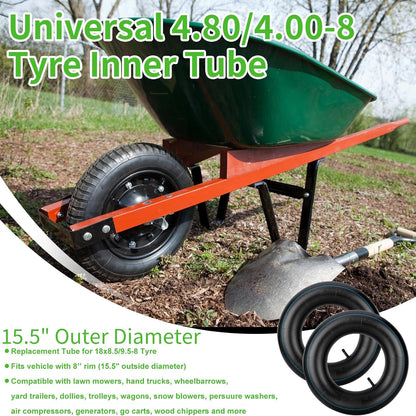 4.80/4.00-8" Inner Tubes, 2 Pack Heavy Duty 4.80 4.00-8/480/400-8 Replacement Tire Inner Tube with Straight Valve Stem for Wheelbarrows, Lawn Mowers, Hand Trucks, Trailers, Tractor, 8" Carts