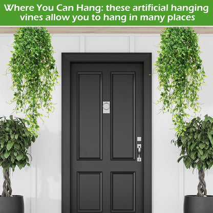 Hoteam 12 Pcs Artificial Hanging Plants 32 Inch Fake Ivy Vines with Fake Leaves Patio Artificial Plants Greenery for Living Room Indoor Outdoor Wall, No Basket (Ivy)