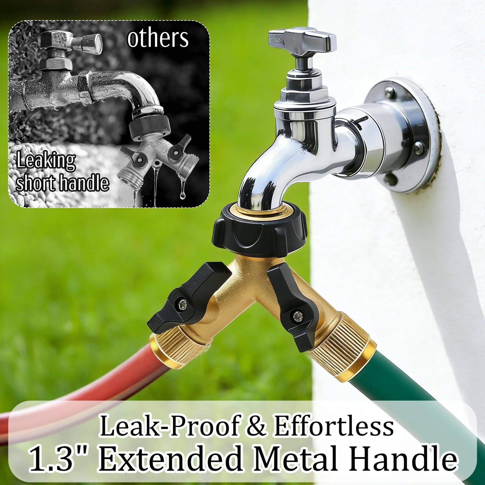 Hourleey Brass Garden Hose Splitter 2 Way, 3/4 Inch Hose Connector Tap Splitter, Hose Y Splitter
