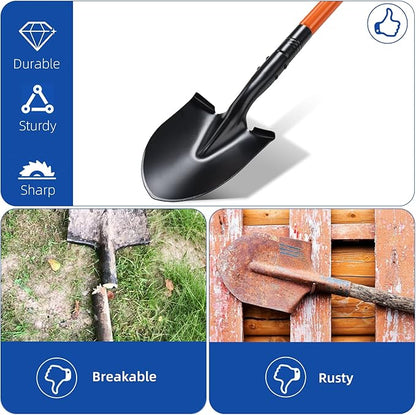 Small Shovel for Digging with Metal Handle, 43.7 Inch Heavy Duty Garden Shovel, Trench Shovels Ideal for Digging Gardening Trenching Planting Camping Transferring Scooping, Orange