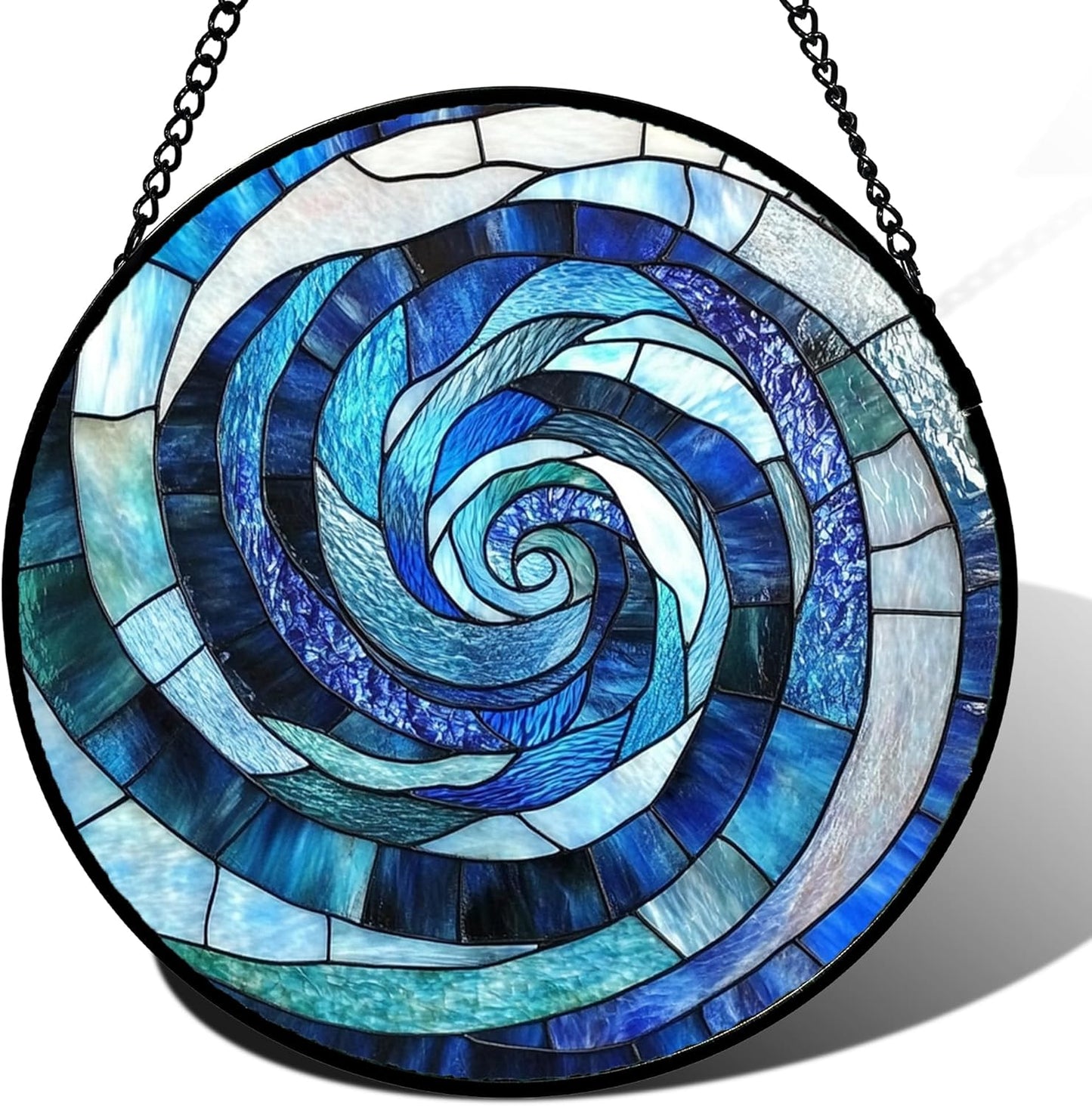 Stained Glass Window Hanging - Blue Abstract Swirl Suncatcher for Doors Garden Patio Unique Sun Catchers Decor Christmas Mother's Day Birthday Gifts for Women Men Mom Nana Friend 11.8 in