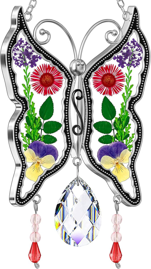 KY&BOSAM Butterfly Suncatcher Mom Gifts Stained Glass Suncatchers for Windows Hangings Wind Chime