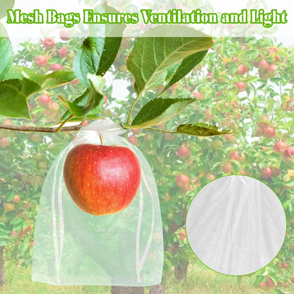 Morcheiong 120Pcs Fruit Protection Bags 6" x 8", Garden Netting Mesh Bags with Drawstring, Reusable Fruit Netting Bags for Fruit Trees (White)