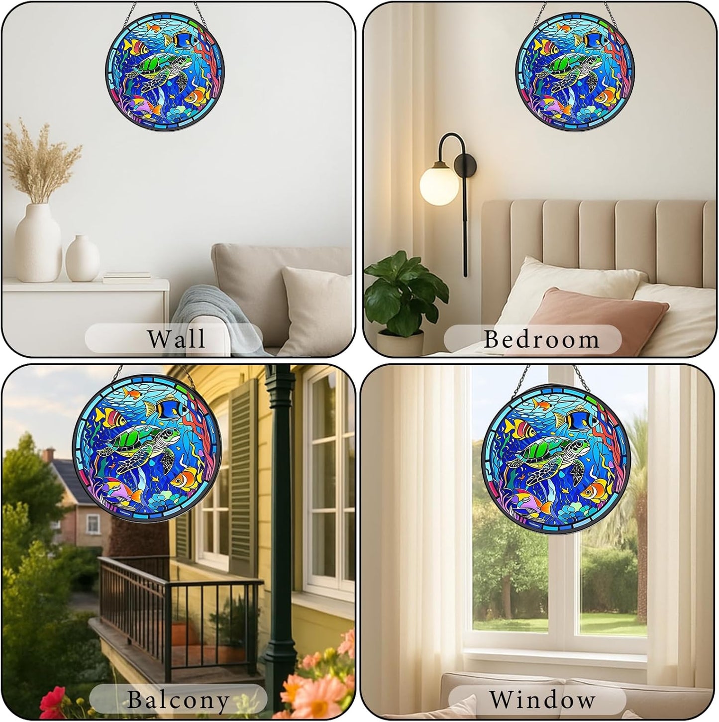 Sea Turtle Suncatchers for Windows Hanging - 8 in Stained Glass Sun Catchers Indoor Window, Suncatcher Stain Glass Window Hanging for Home Decor, Gifts for Holiday or Wall Art