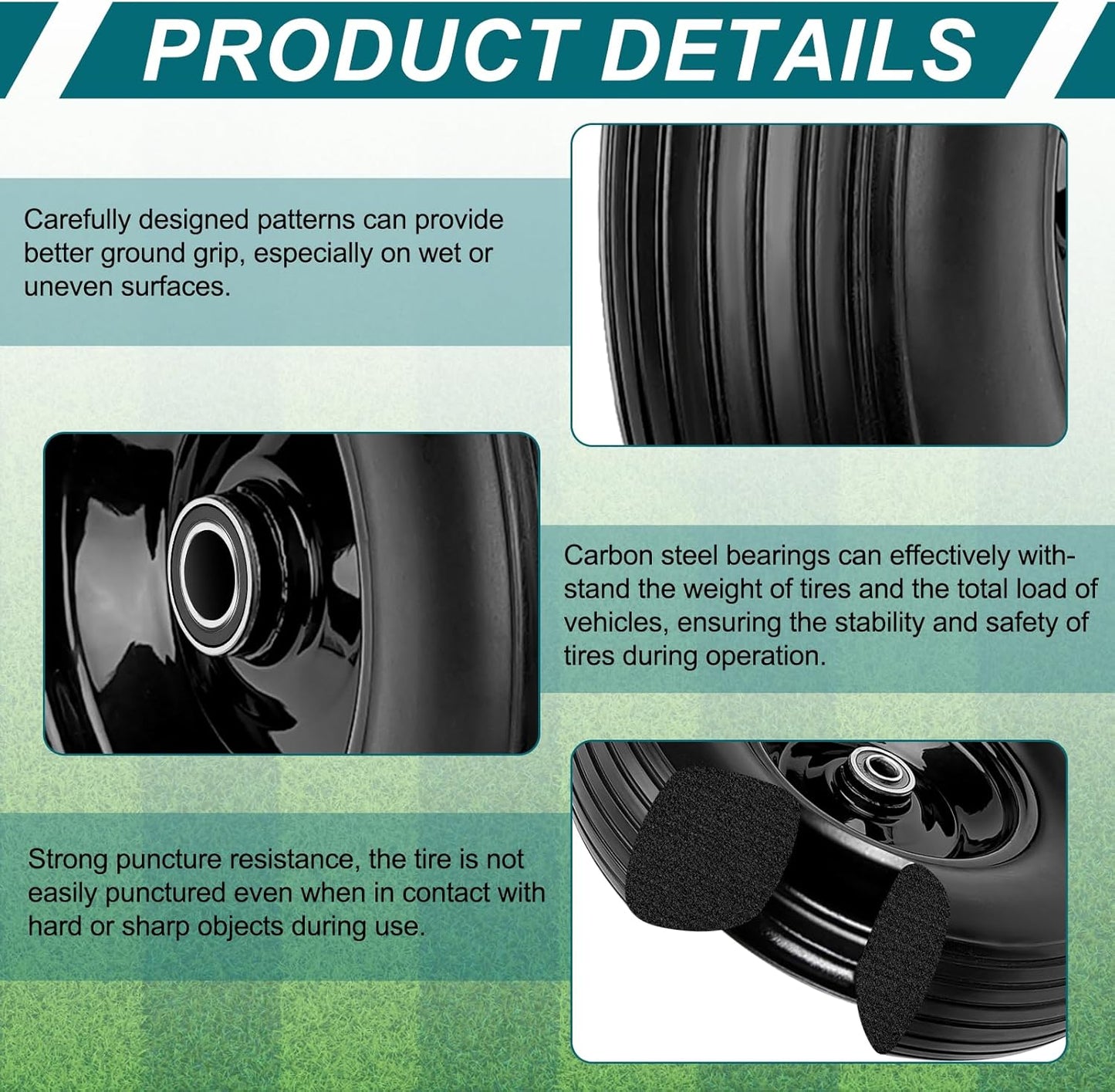 4.00-6 Flat-Free Solid Tire and Wheel 13" Wheelbarrow Tire by Cenipar With 3/4" & 5/8" Grease Bushing and 1.75" Centered Hub 4.00-6 tire and wheel for Garden Cart Trolley Hand Truck, 2 PC