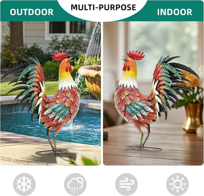 21" Metal Rooster Yard Decor, Outdoor Garden Statues, Metal Chicken Sculpture for Backyard Patio Kitchen Decor