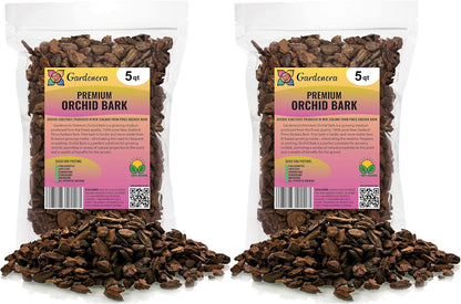 GARDENERA New Zealand Pinus Radiata Bark - 10 Quart - Organic Hand Mixed New Zealand Orchiata Pine Bark for Orchids - Medium Chips 9-12mm - (2 Bags of 5 Quart)