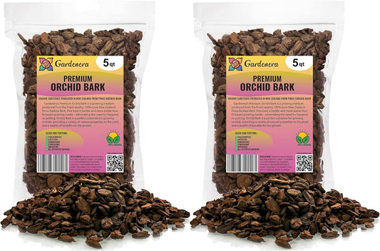 GARDENERA New Zealand Pinus Radiata Bark - 10 Quart - Organic Hand Mixed New Zealand Orchiata Pine Bark for Orchids - Medium Chips 9-12mm - (2 Bags of 5 Quart)