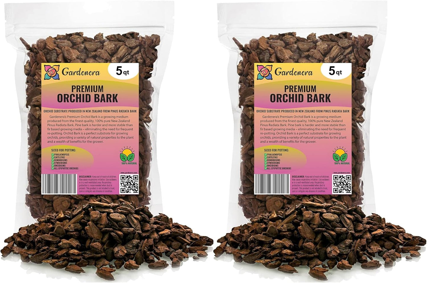 Premium Grade New Zealand Pinus Radiata Bark by Gardenera - 10 Quart - Organic Hand Mixed New Zealand Pine Bark for Orchids - Medium Chips 9-12mm - 2 Bags of 5 Quart