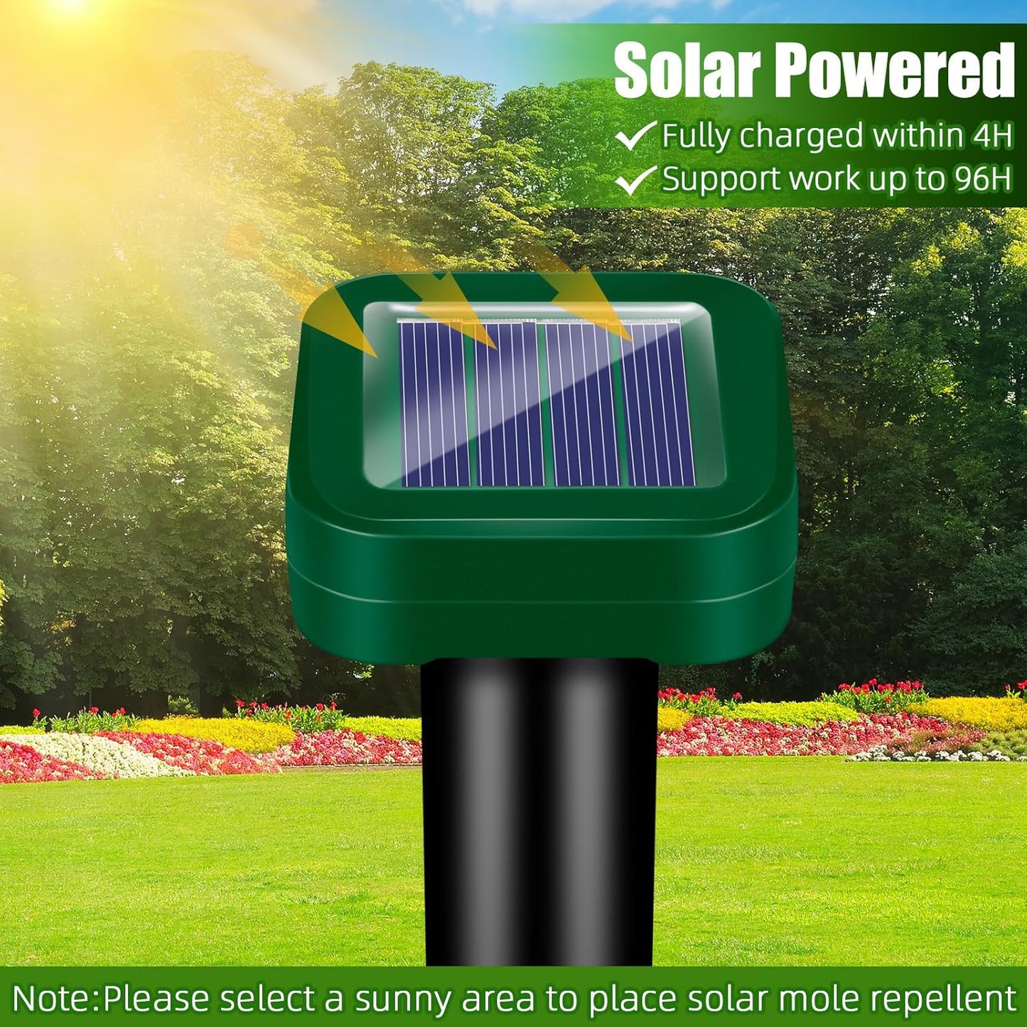 8 Pack Solar Powered Mole Repellent Ultrasonic Stakes - Outdoor Snake, Gopher, Vole, Groundhog Repeller for Yard & Lawn, Waterproof Pest Deterrent for Garden & Farm