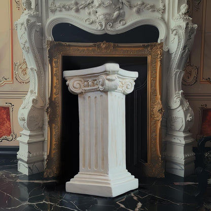 Elegant Classical Greek Roman Ionic Order Vintage Weathered Column Pedestal Decorative Display Stand for Statues Plants, or Vases Perfect for Home Decor and Event Settings, White