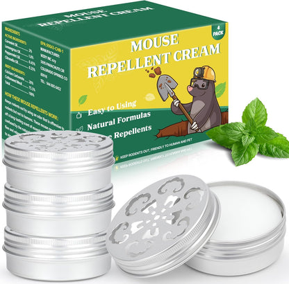 4-Pack Rodent Mouse Repellent Ointment – Natural Peppermint Mice & Moles Deterrent Paste for Garden & Lawn – Humane, Easy-Apply Formula for Long-Lasting Mole Gopher Control