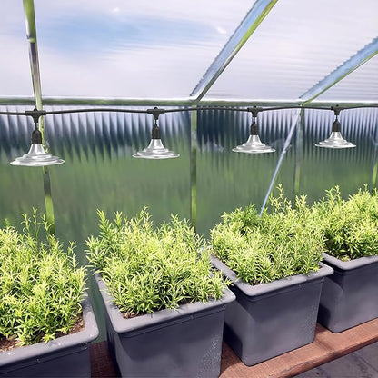 6-Light Outdoor LED Grow Lights – Waterproof Full Spectrum Greenhouse Lights for Plants, 21.3FT Adjustable String Lights with 288 LEDs E26 Base Bulbs, IP44 Waterproof for Garden, Farm, Yard