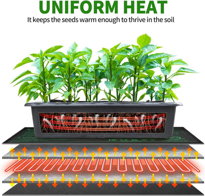Seedling Heat Mat with Built-in Temperature Controller, 10" x 20.75" Waterproof Plant Heating Pad with Thermostat for Indoor Seed Starting Germination Hydroponics