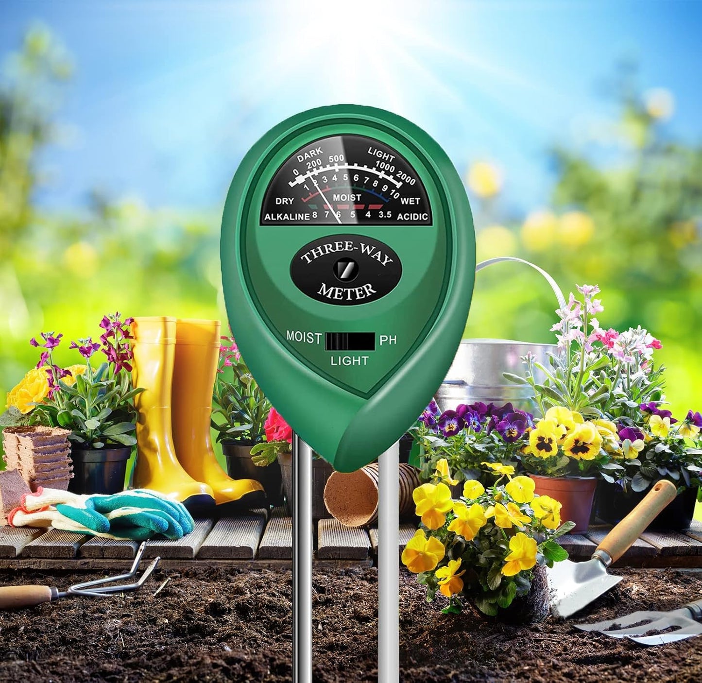 Soil Moisture Meter, Accurate No Battery Need Soil PH/Light Meter for Plant