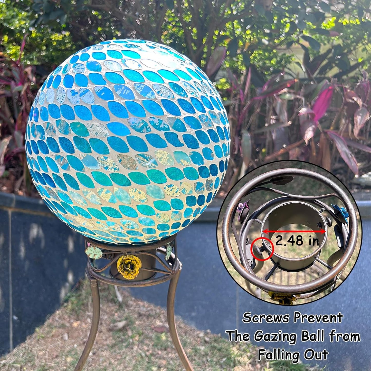 Gazing Globe Stand, Metal Gazing Ball Holder with Flower Planter Base, Vintage Gazing Ball Display Stand for 8-9 Inches Garden Gazing Globes, Indoor, Outdoor, 11 "D x 24 "H