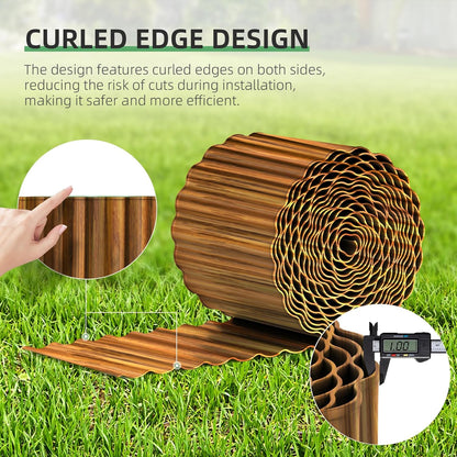 AHEONLAR Corrugated Metal Garden Edging, 5''×25Ft Steel Landscape Edging Border, Flower Bed Edging Borders, Metal Lawn Edging for Landscaping, Garden, Pathway, Lawn, Flower Bed, Garden Fence (Rusty)