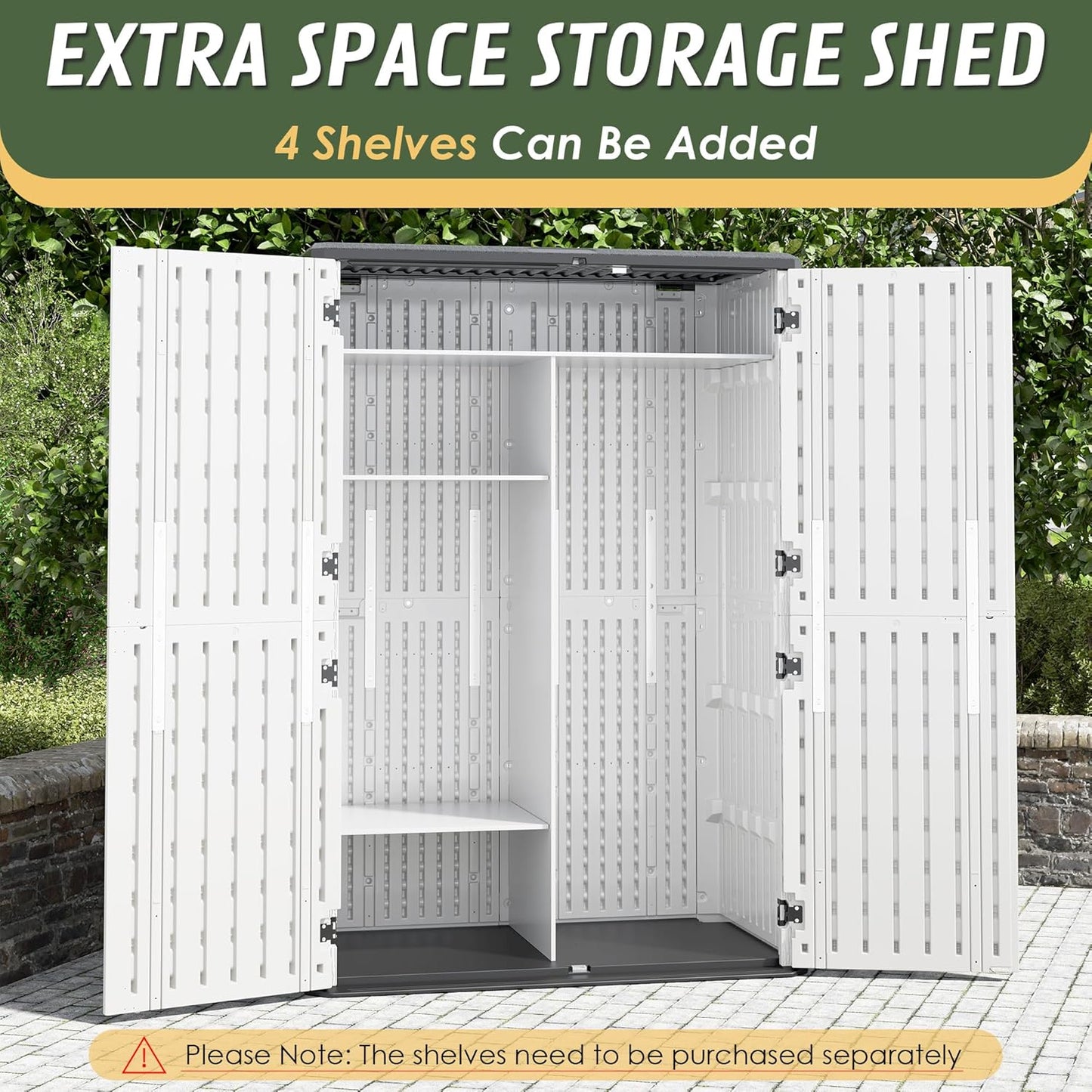 KAMABOKO Outdoor Storage Cabinet 55 Cu.Ft Outdoor Trash Can Storage Shed Waterproof Horizontal Storage Shed Outdoor Storage for Backyard, Patio, Poolside (White)