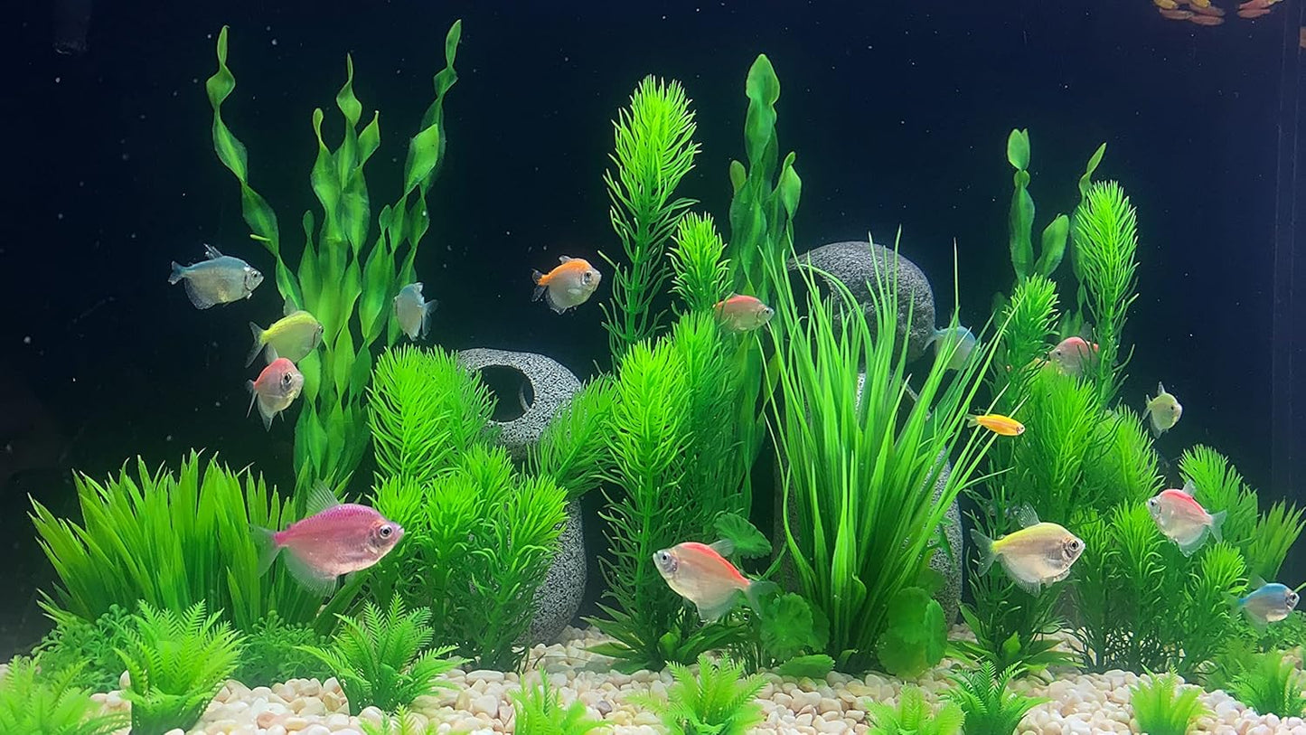 BEGONDIS 18pc Artificial Aquarium Green Plants Set, Realistic/Natural Style, Artificial Plastic Aquarium Plants for Aquarium Decorations