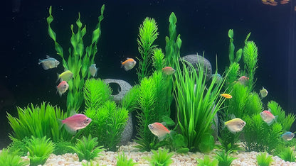 BEGONDIS 18pc Artificial Aquarium Green Plants Set, Realistic/Natural Style, Artificial Plastic Aquarium Plants for Aquarium Decorations
