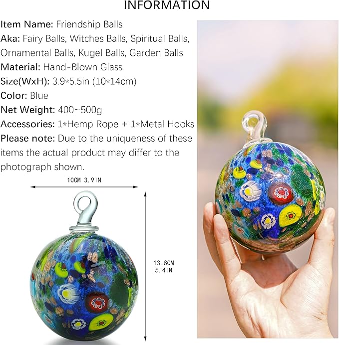 QFkris 4" Hand-Blown Glass Ornaments Glass Christmas Ornaments Friendship Balls for Christmas Tree Hanging Gardens Window Outdoor Gazing Ball Witch Balls for Women