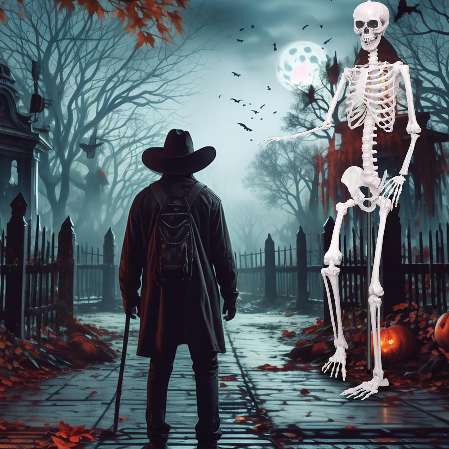 7.9ft/240cm Giant Skeleton Halloween Skeleton Life Size Skeleton Posable Skeleton Full Body Realistic Bones with Movable Joints for Halloween Outdoor Indoor Decorations