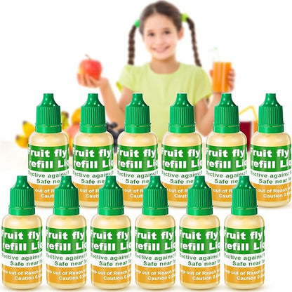Qualirey 12 Pack Fruit Fly Trap Refill Liquid, 0.68oz Per Bottle Liquid Fruit Fly Traps for Indoors, Non Toxic Bait Safe Near Pets, Food and Kids, Lure Refill for Home Kitchen