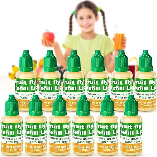 Qualirey 12 Pack Fruit Fly Trap Refill Liquid, 0.68oz Per Bottle Liquid Fruit Fly Traps for Indoors, Non Toxic Bait Safe Near Pets, Food and Kids, Lure Refill for Home Kitchen