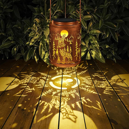 Solar Lanterns Garden Decor Birthday Gifts for Women Mon Grandma Metal Hanging Solar Lights Waterproof Outdoor Decoration for Outside LED Lanterns for Yard Patio Lawn Pathway(Wolf)
